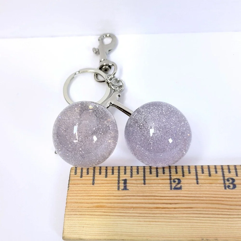 Bag Charm Keychain Glitter Resin Double Cherry Silver Womens Blossom Fairycore